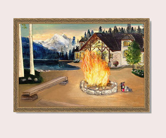 Blaze Fire Wet and Drywood Starry Sky Evening