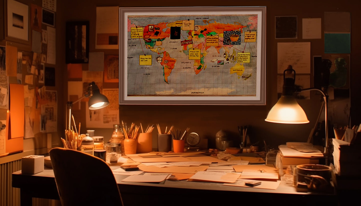 Self-care Travel World Guide Map Bulletin Board Design Office Desk Wall Picture