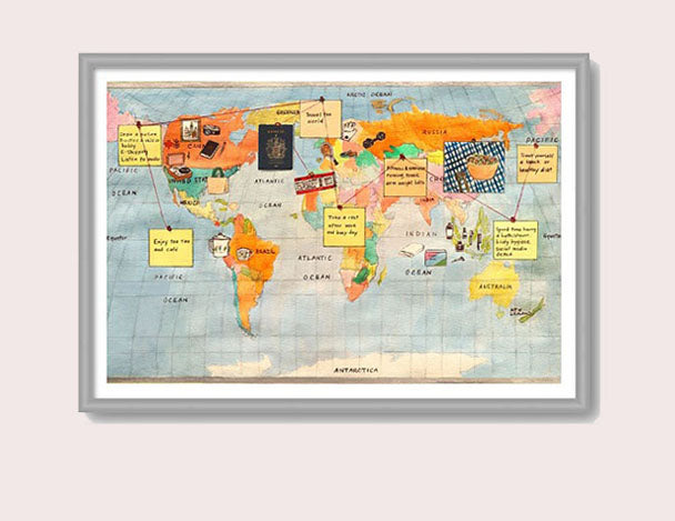 Self-care Travel World Guide Map Bulletin Board Design Office Desk Wall Picture