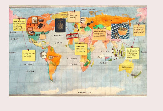 Self-care Travel World Guide Map Bulletin Board Design Office Desk Wall Picture