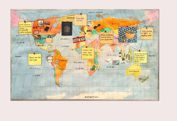 Self-care Travel World Guide Map Bulletin Board Design Office Desk Wall Picture