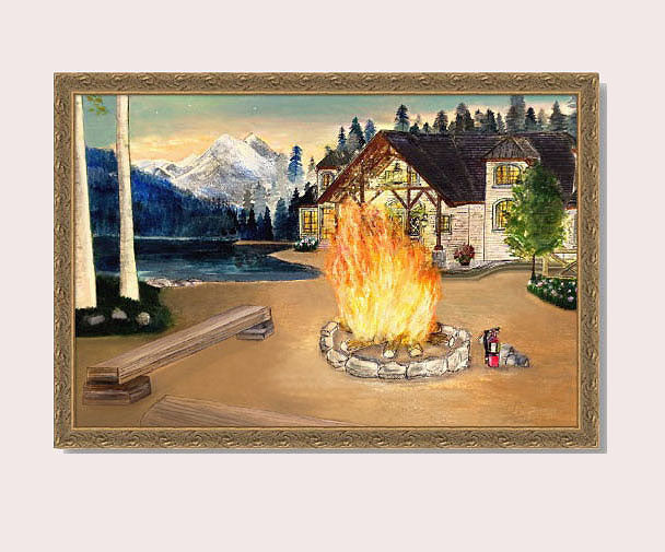 Blaze Fire Wet and Drywood Starry Sky Evening