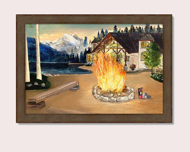 Blaze Fire Wet and Drywood Starry Sky Evening