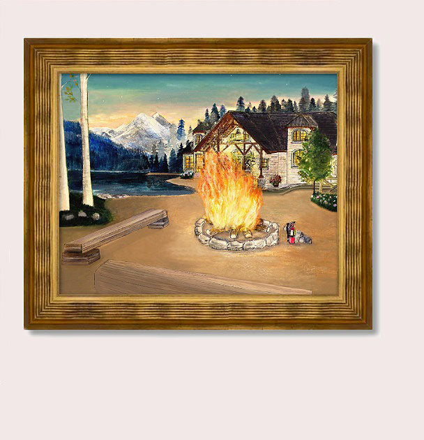 Blaze Fire Wet and Drywood Starry Sky Evening