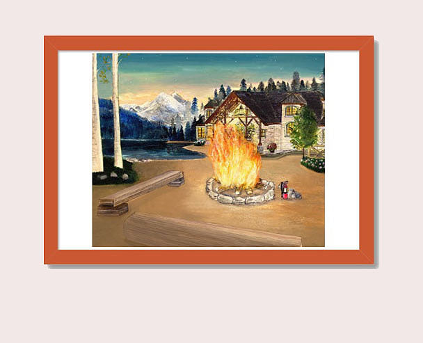 Blaze Fire Wet and Drywood Starry Sky Evening