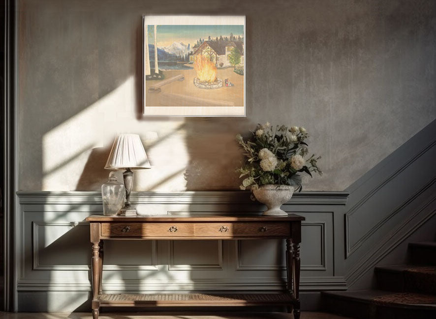 Blaze Fire Wet and Drywood Starry Sky Evening