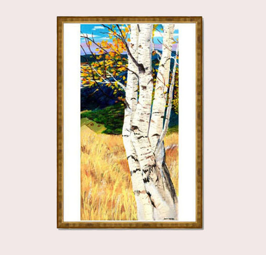 Autumn Leaf Birch Tree Blue Mountain Wheat Field