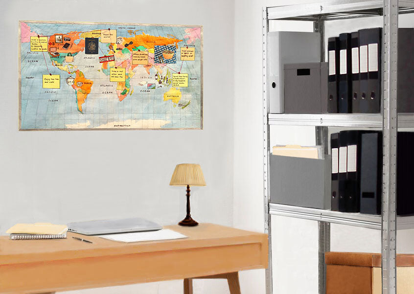 Self-care Travel World Guide Map Bulletin Board Design Office Desk Wall Picture